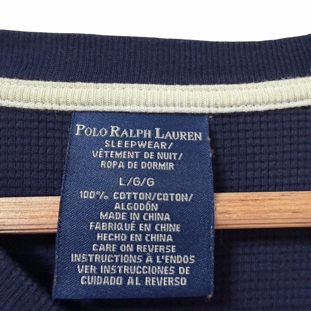 Polo Ralph Lauren Sleepwear Waffle Thermal Crew Neck Shirt Mens Size L Navy Cozy
